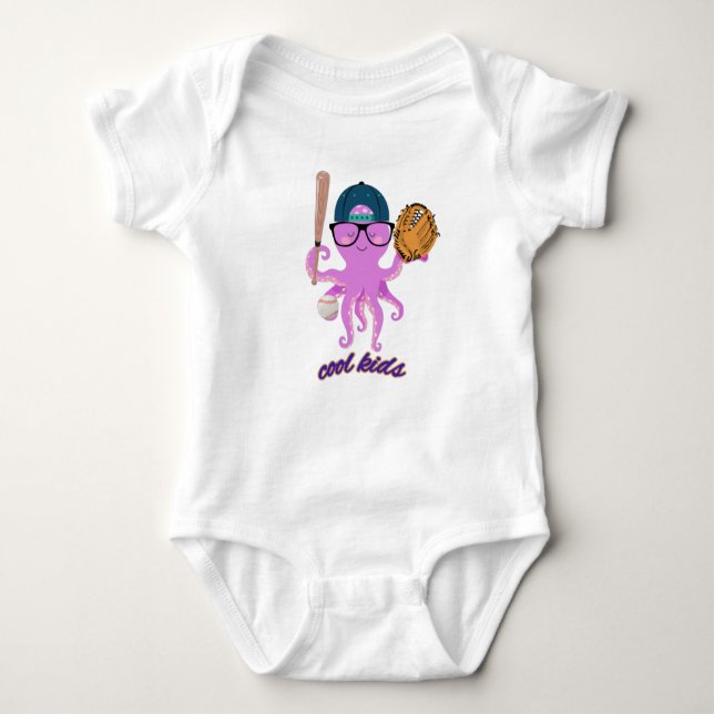 Cool Kids Baseball Octopus Baby Bodysuit (Front)
