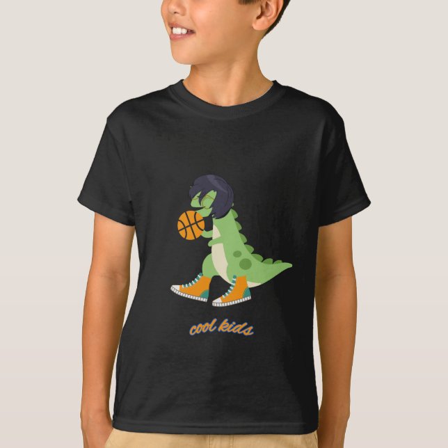 Cool Kids Basketball Dinosaur T-Shirt (Front)