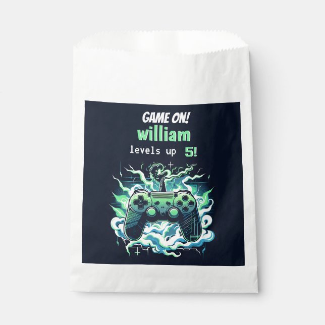 cool kids gaming level up 5th birthday favour bags (Front)