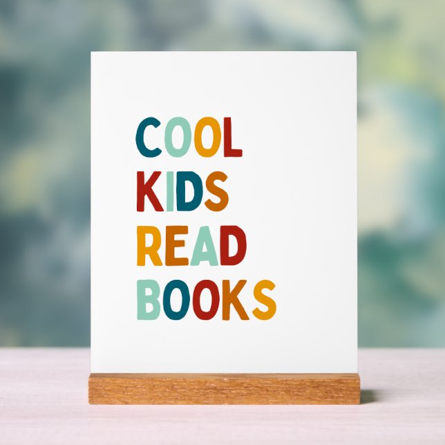 Cool Kids Read Books bookshelf wood block sign (Neutral)