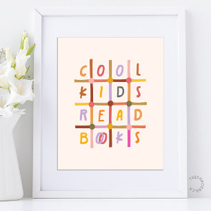 Cool Kids Read Books Colourful Grid Typography Art Poster