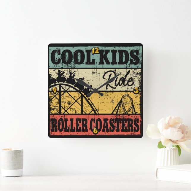 Cool Kids Ride Roller Coasters Funny Coaster Train Square Wall Clock (Home)