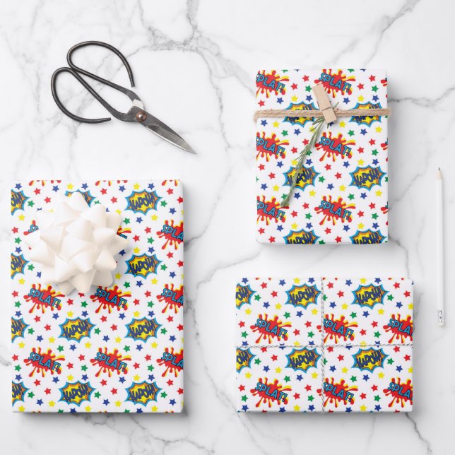cool kids super hero tiled pattern wrapping paper sheet (Front)