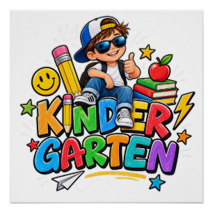 Cool Kindergarten Boy First Day of School Shirt Poster