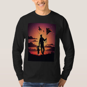 Cool Kite Builder Dad Dad Playing Kite In Sunset T-Shirt