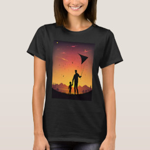 Cool Kite Builder Dad Dad Playing Kite In Sunset T-Shirt