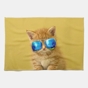 Cool Kitten in sunglasses Tea Towel