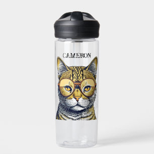 Cool Kitty Cat with Glasses Personalized Water Bottle