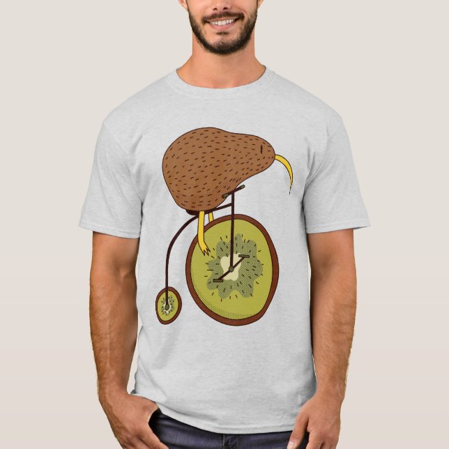 Cool Kiwi Bird on Kiwi Fruit Design T-Shirt (Front)