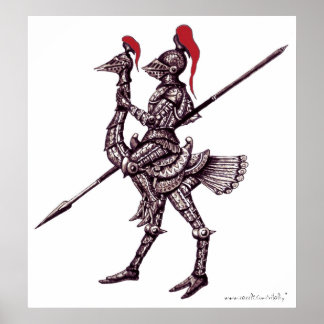 Cool knight on ostrich abstract graphic art poster
