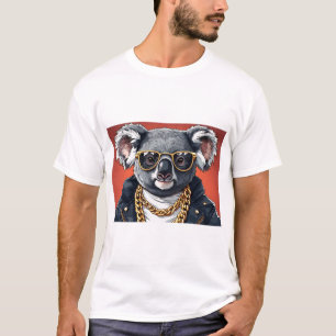 Cool Koala Bear In Sunglasses With Red Background T-Shirt
