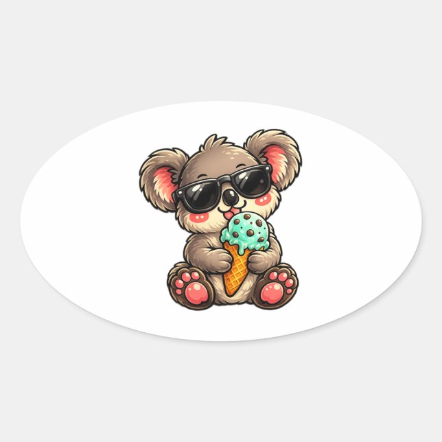 Cool Koala Ice Cream Oval Sticker (Front)