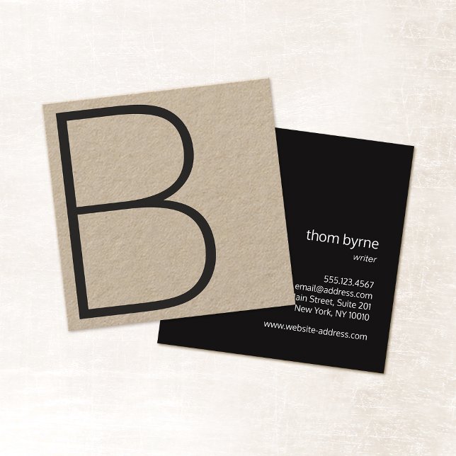 Cool Kraft Professional Monogram Square Square Business Card (Creator Uploaded)