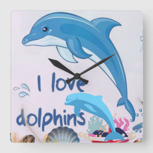 Cool l Love Dolphins Quotes Dolphin Lovers Square Wall Clock