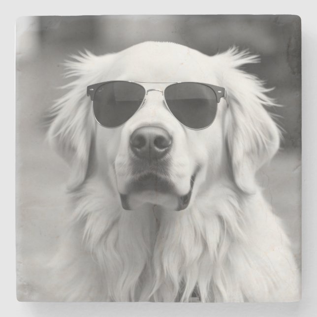 Cool Labrador with Sunglasses – Funny Dog Design Stone Coaster (Front)