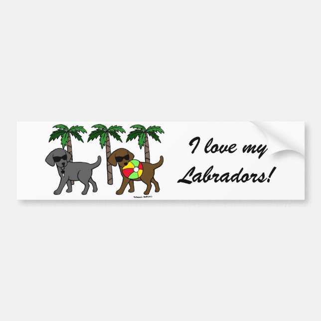 Cool Labradors Beach Party Cartoon Bumper Sticker (Front)