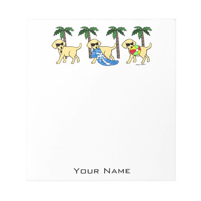 Cool Labradors Beach Party Cartoon Notepad (Front)