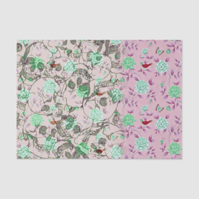 Cool Lady Grunge Skulls and Teal & Pink Floral Tissue Paper (Front)