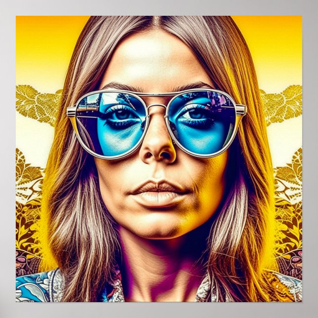 Cool Lady in Blue Sunglasses Poster (Front)