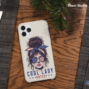 Cool Lady Votes Vintage Messy Hair Lady Election iPhone 15 Case