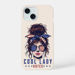 Cool Lady Votes Vintage Messy Hair Lady Election iPhone 15 Case