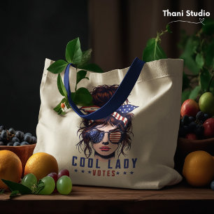 Cool Lady Votes Vintage Messy Hair Lady Election Tote Bag