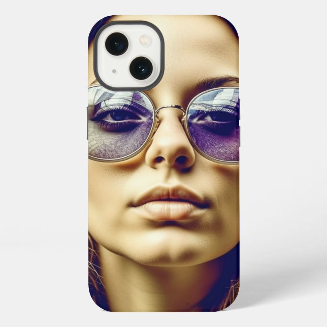 Cool Lady with Reflection in her Sunglasses iPhone Case (Back)