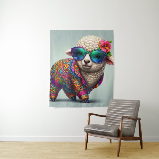 Cool lamb in a colourful suit tapestry (In Situ)
