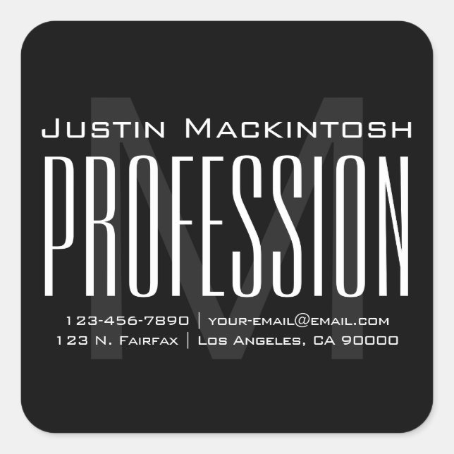 Cool Large Modern Initial | Black & White Square Square Sticker (Front)