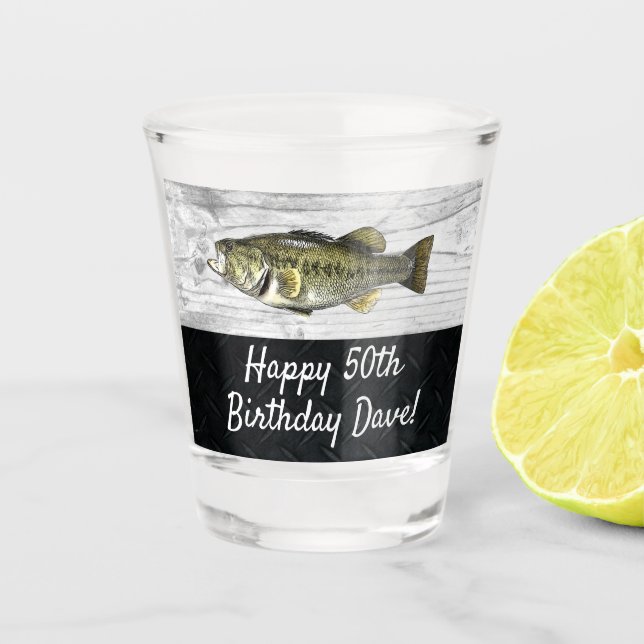 Cool Largemouth Bass Fishing 50th Birthday Shot Glass (Front)