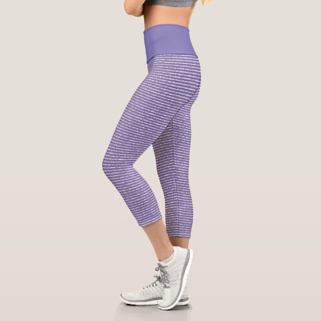 Cool Lavender Lilac Thin Horizontal Stripe Pattern Capri Leggings (Left)