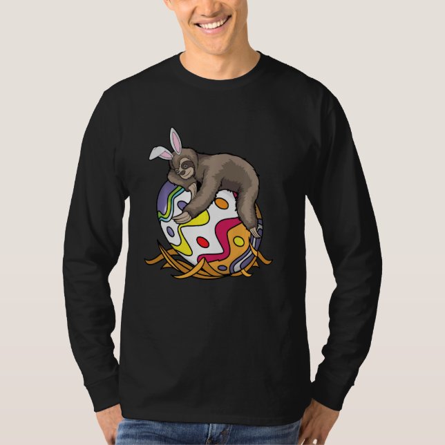 Cool Lazy Sloth Bunny On Easter Sunday Egg Funny T-Shirt (Front)