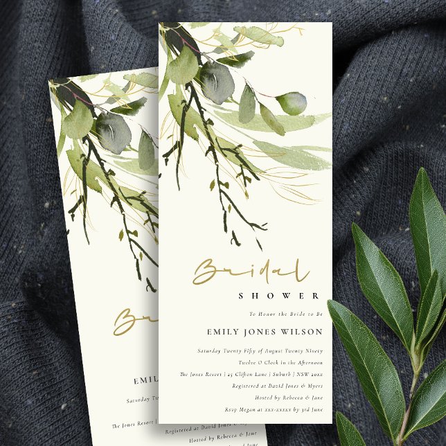 COOL LEAFY GREEN FOLIAGE WATERCOLOR BRIDAL SHOWER INVITATION (Creator Uploaded)