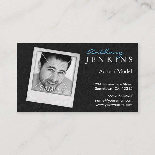Cool Leather Frame Custom Photo Actors Headshot Business Card (Front)