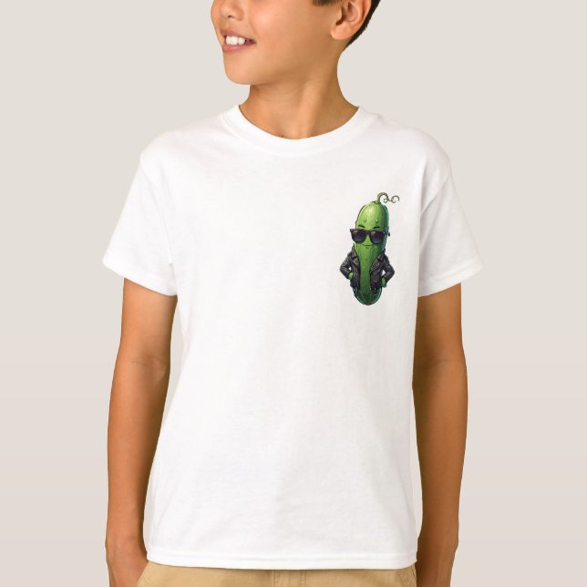 Cool Leather Jacket Biker Cucumber Kids T-Shirt (Front)