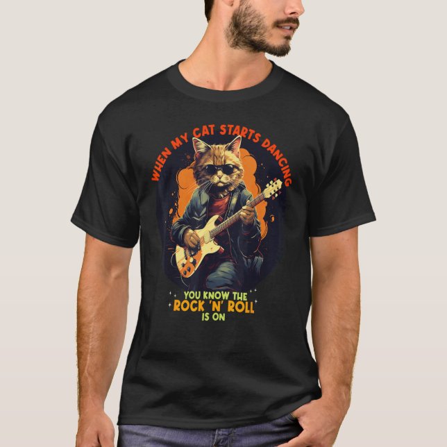 Cool Leatherback Jacket Cat with Guitar for Boys a T-Shirt (Front)