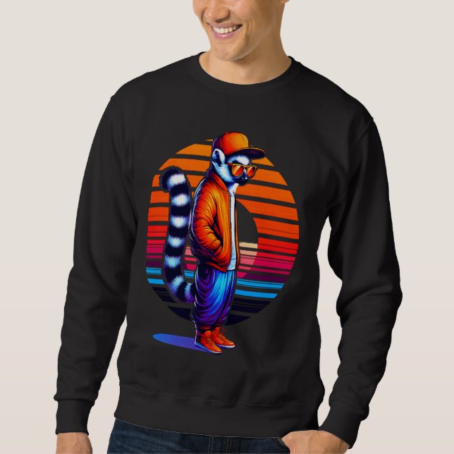 Cool Lemur Modern Urban Style Sunset Retro Art Sweatshirt (Front)