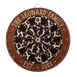 Cool Leopard Spots, Brown Border, Cream Beige Text Dartboard