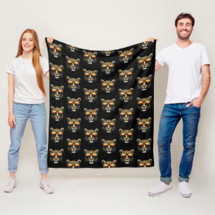 Cool Leopard Wearing Sunglasses Stylish Leopard  Fleece Blanket