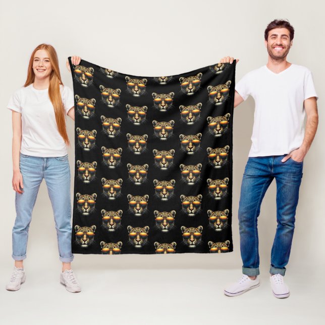 Cool Leopard Wearing Sunglasses Stylish Leopard  Fleece Blanket (In Situ)