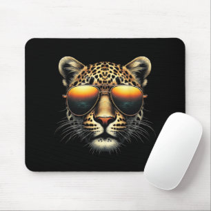 Cool Leopard Wearing Sunglasses Stylish Leopard Mouse Pad