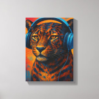 Cool Leopard with Headphones Pop Art Style Canvas Print