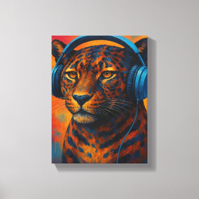 Cool Leopard with Headphones Pop Art Style Canvas Print (Front)