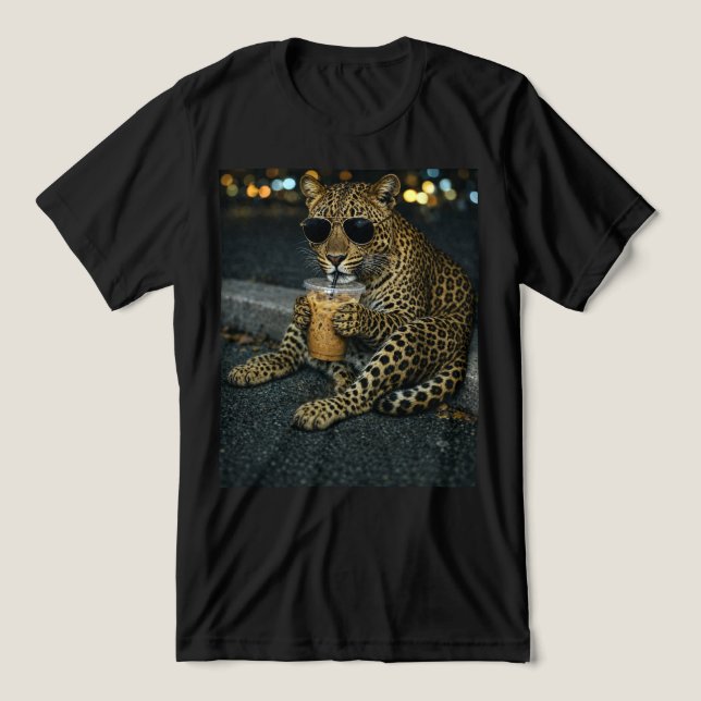 Cool Leopard With Sunglasses Iced Coffee  Tri-Blend Shirt (Design Front)
