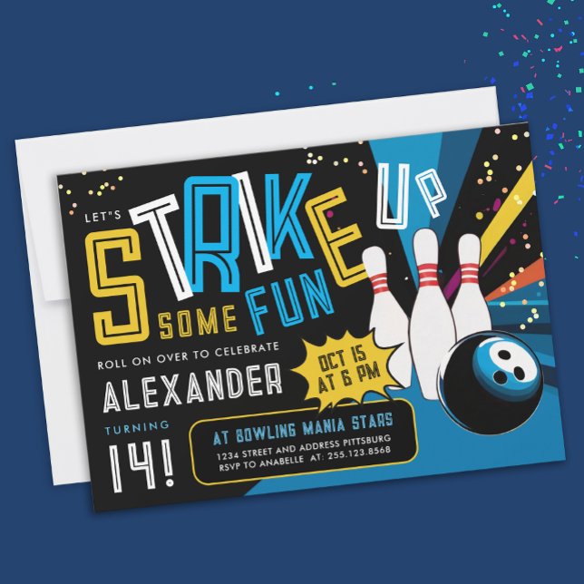 Cool Let's Strike Up Colourful Bowling Sport Party Invitation (Creator Uploaded)