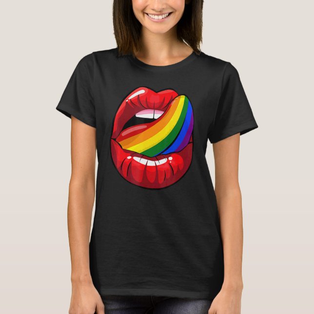 Cool Lgbt Pride Lip And Tongue  Rainbow Colours T-Shirt (Front)
