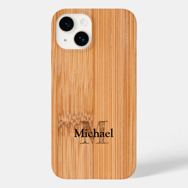 Cool light brown bamboo wood print Monogram Case-Mate iPhone Case (Back)