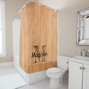 Cool light brown bamboo wood print Monogram  Shower Curtain
