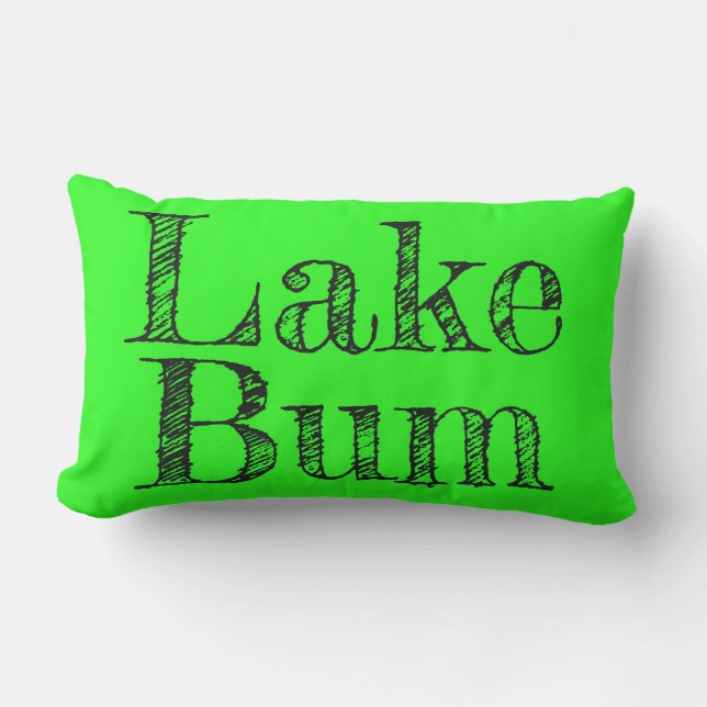 cool lime green and black LAKE BUM typography Lumbar Cushion (Front)