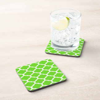 Cool Lime Green Moroccan Quatrefoil Pattern Coaster